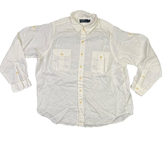 Polo Ralph Lauren Linen Shirt Mens 2XL White Long Sleeve Button Down Lightweight - Picture 1 of 11